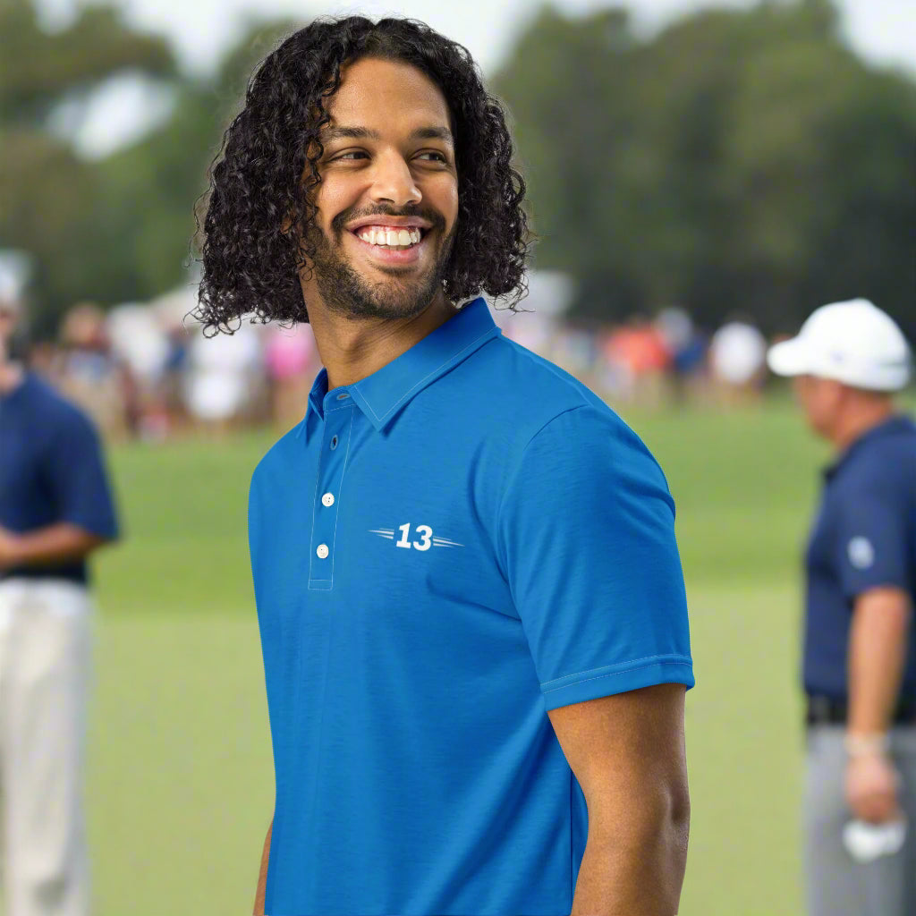 man wearing blue Polo