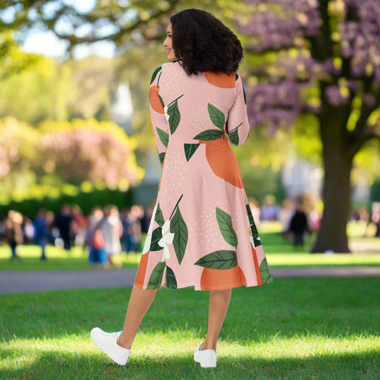 Woman wearing Blooming Confidence Midi Dress in the park