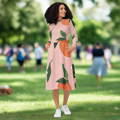 Woman wearing Blooming Confidence Midi Dress in the park