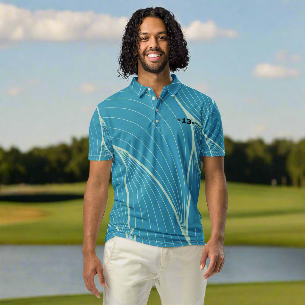 Man wearing Blue Horizon Slim Fit Polo seen from the front