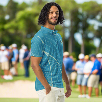 Man wearing Blue Horizon Slim Fit Polo right side view