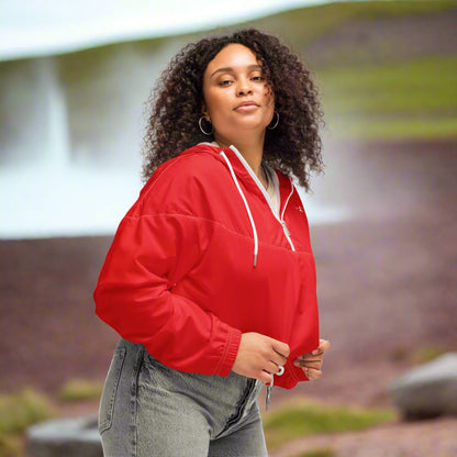 woman wearing Crimson Adventure Cropped Windbreaker right side