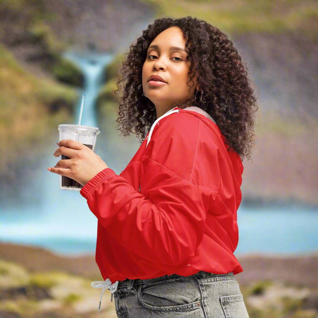 side view of a woman wearing Crimson Adventure Cropped Windbreaker