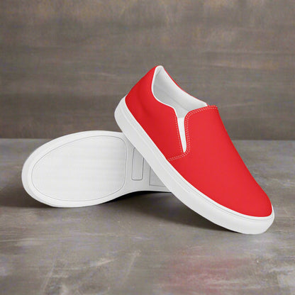 Crimson Glide Slip-Ons stacked up on floor