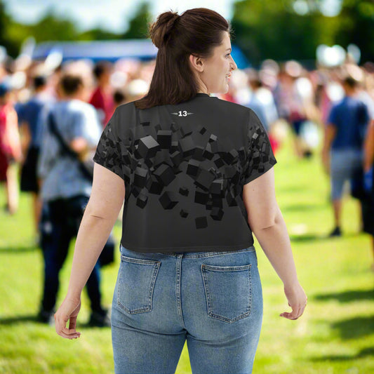 Woman wearing Eclipse Crop Tee at a festival