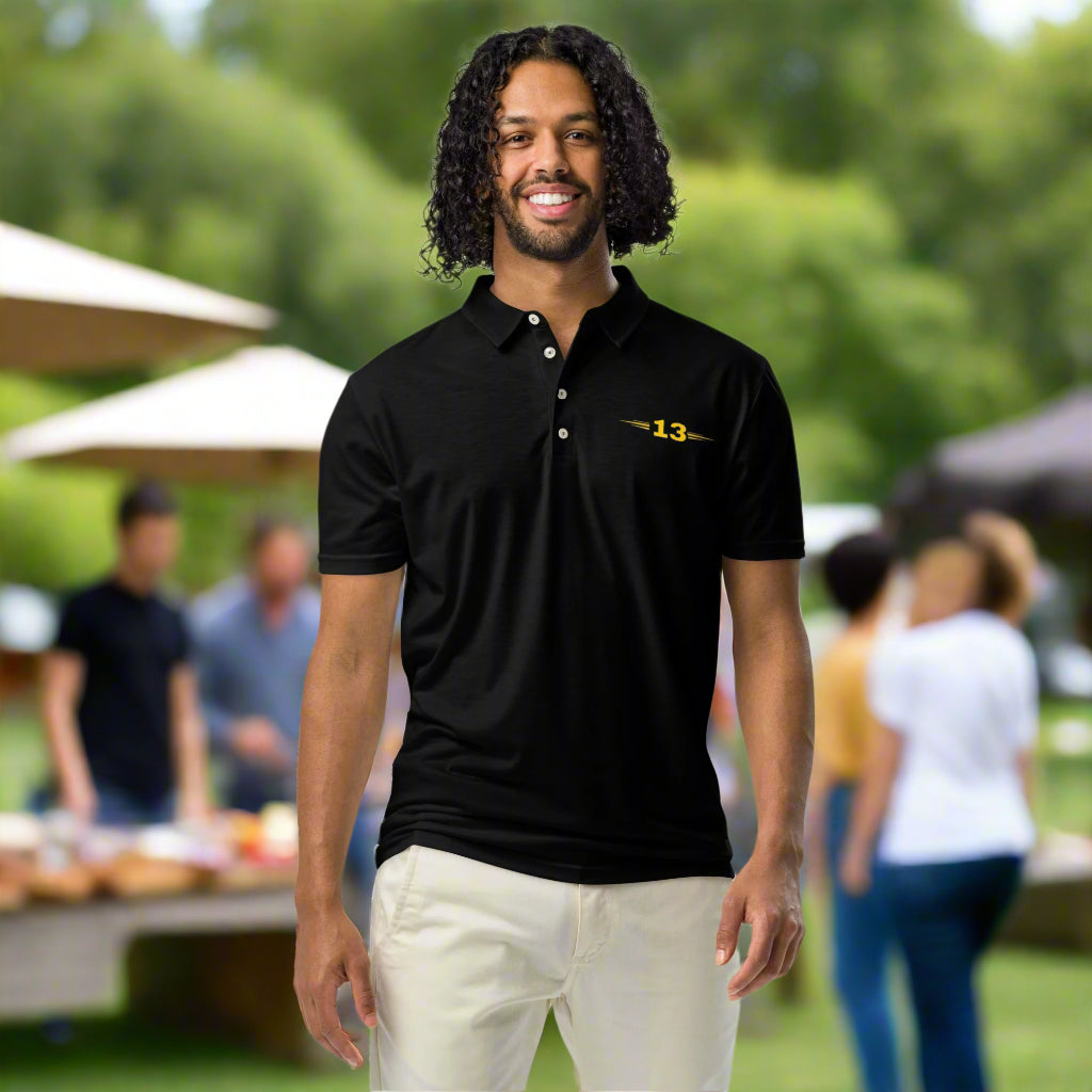 Man wearing Eternal Black Polo front view