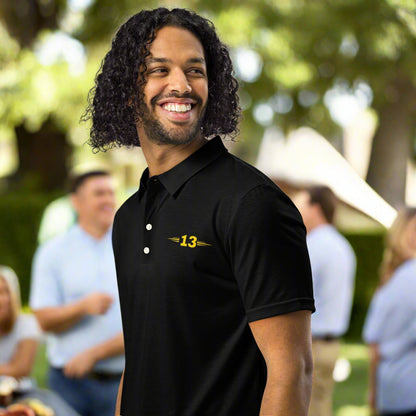 Man wearing Eternal Black Polo left side view