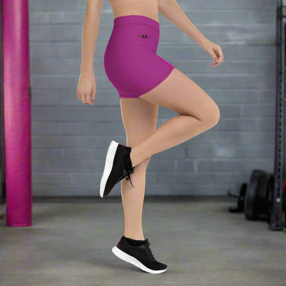 woman wearing Fuchsia Power Performance Shorts right view