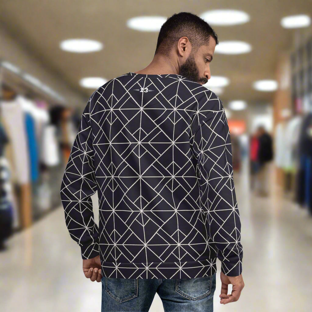 man wearing Geometric Horizon Crew back view