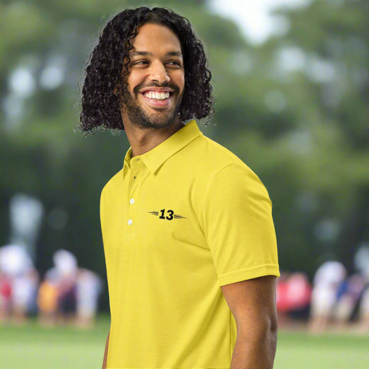 Man wearing Golden Hirizon Polo left side view