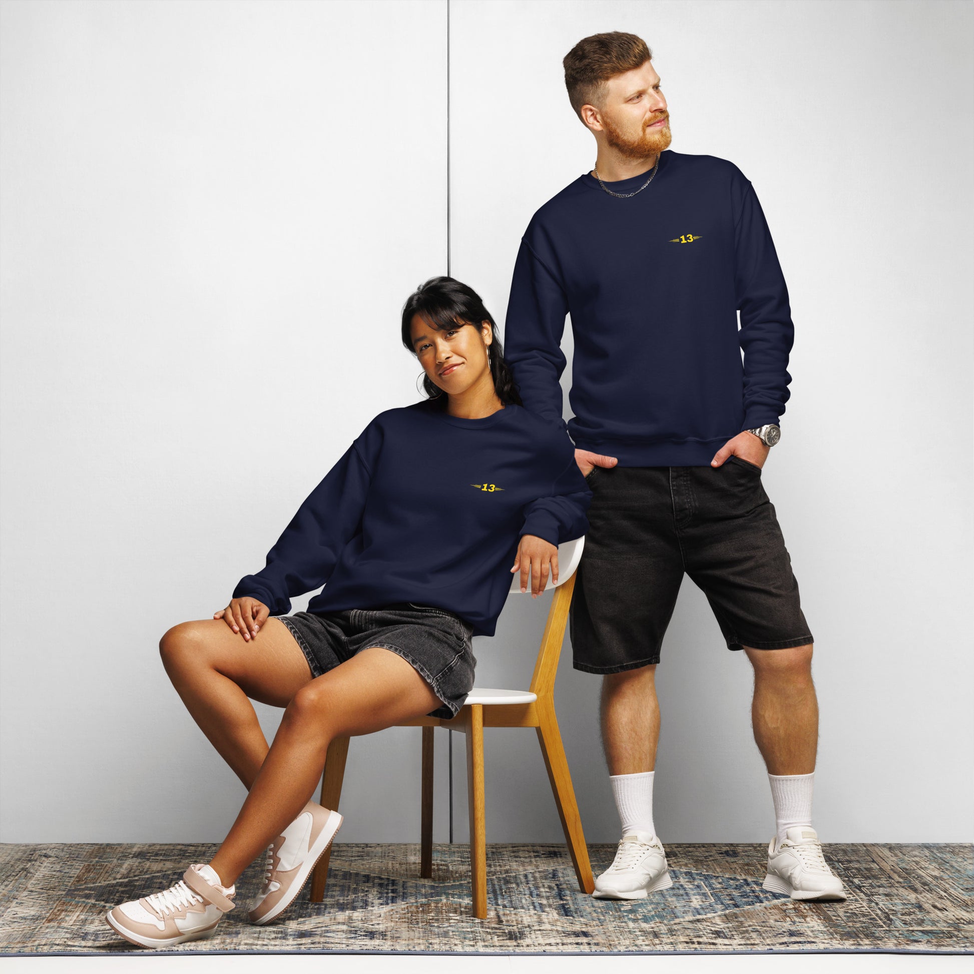 models wearing navy Icon 13 Crew Sweatshirt 