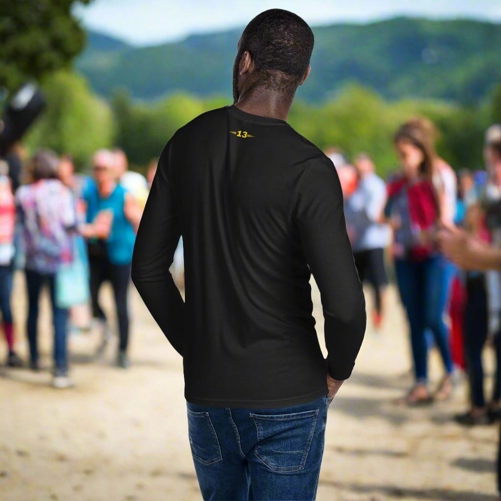 Man wearing Black Long Sleeve Apex Crew back view