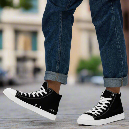 Left view of Men’s Black high top canvas shoes