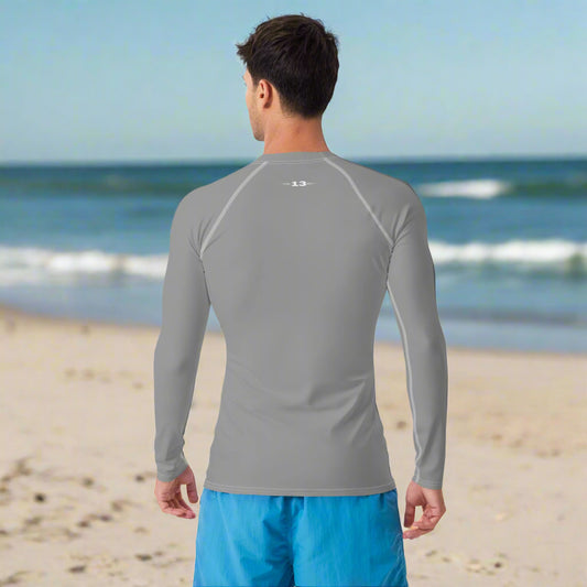 Man wearing Men’s Gray Rash Guard back view