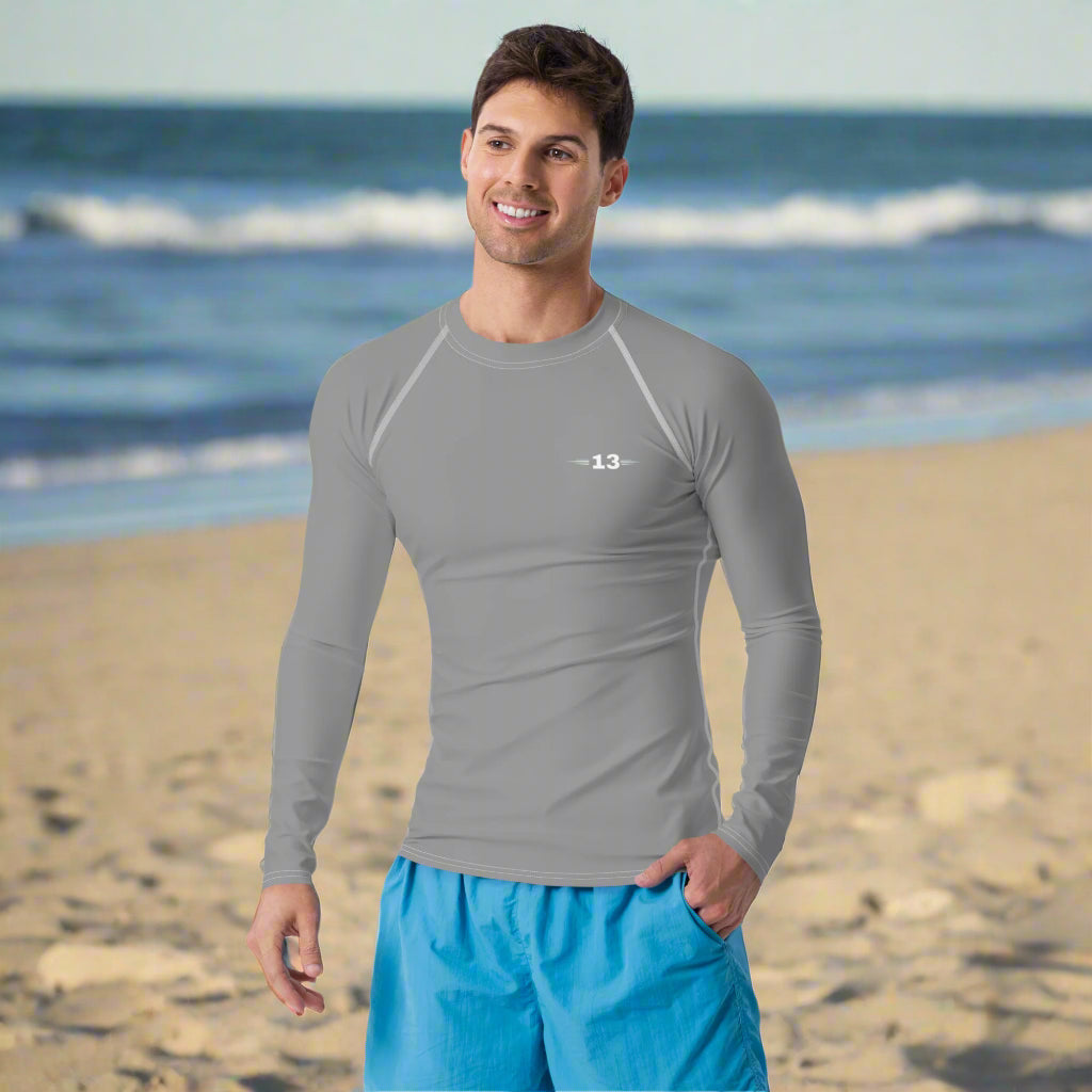 Man wearing Men’s Gray Rash Guard front view