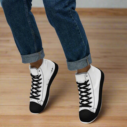 Man standing on toes in Men's High Top Canvas Sneakers