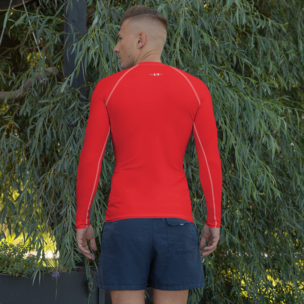 Man wearing Men’s Red Adventure Rash Guard back view