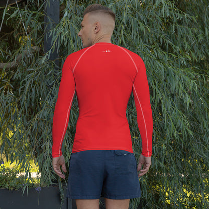 Man wearing Men’s Red Adventure Rash Guard back view