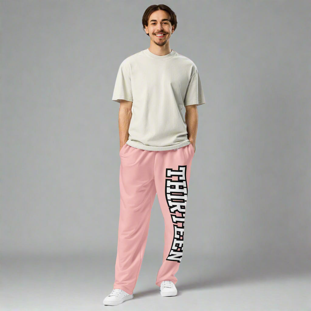 Man wearing Pink Unisex Wide-Leg Joggers front view