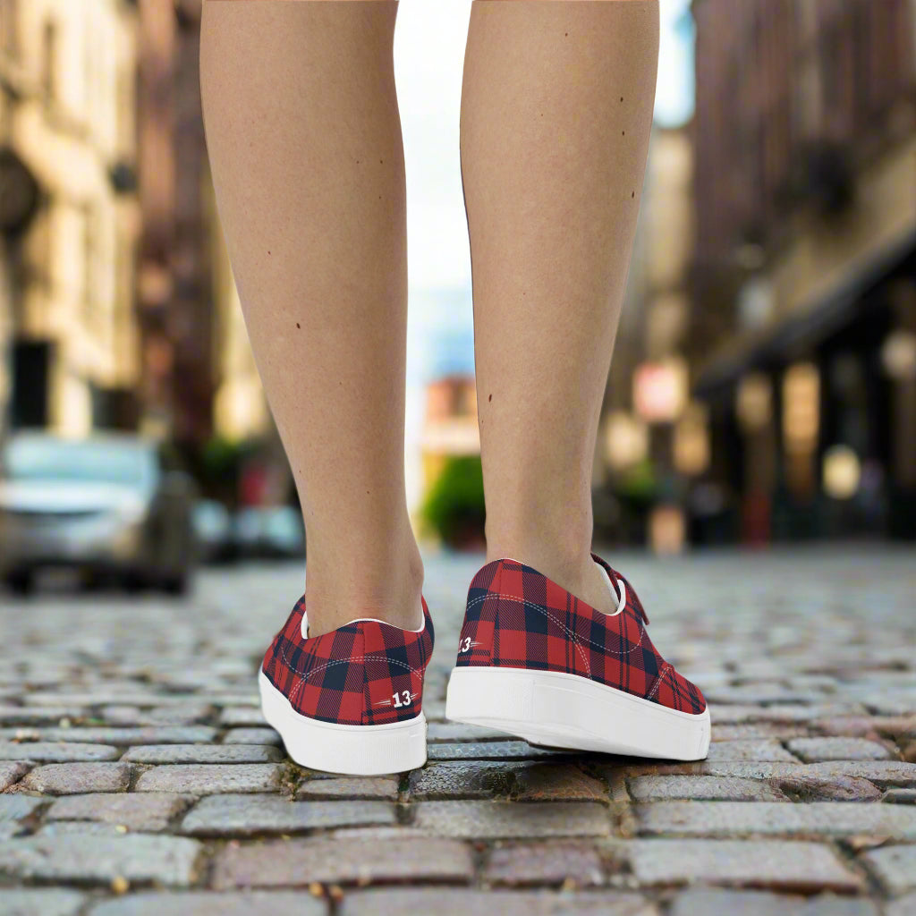 Woman walking in Plaid Perfection Lace-Ups in the streets