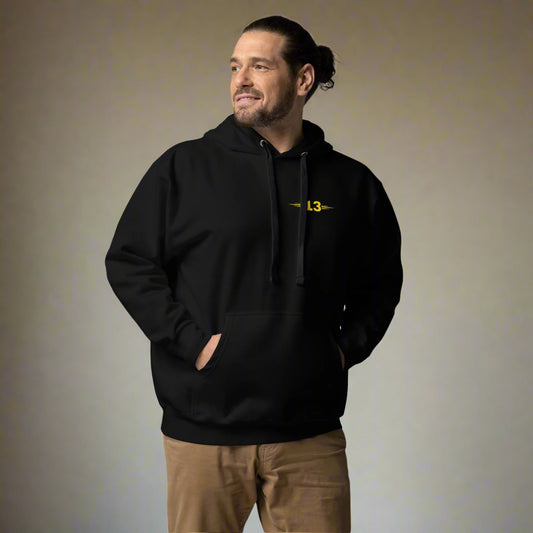 Man wearing Powerful Unisex Hoodie front view