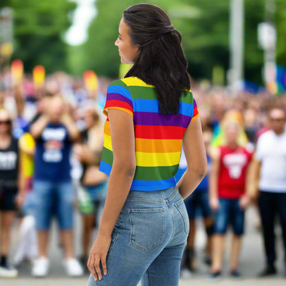 Woman wearing Radiance Crop Tee at a gathering