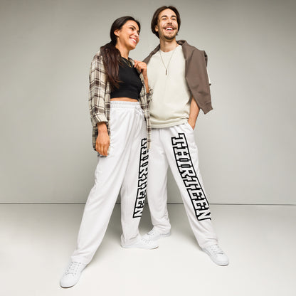 Couple wearing Retro Vibes Unisex Wide-Leg Joggers front view