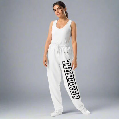 Woman wearing Retro Vibes Unisex Wide-Leg Joggers front view