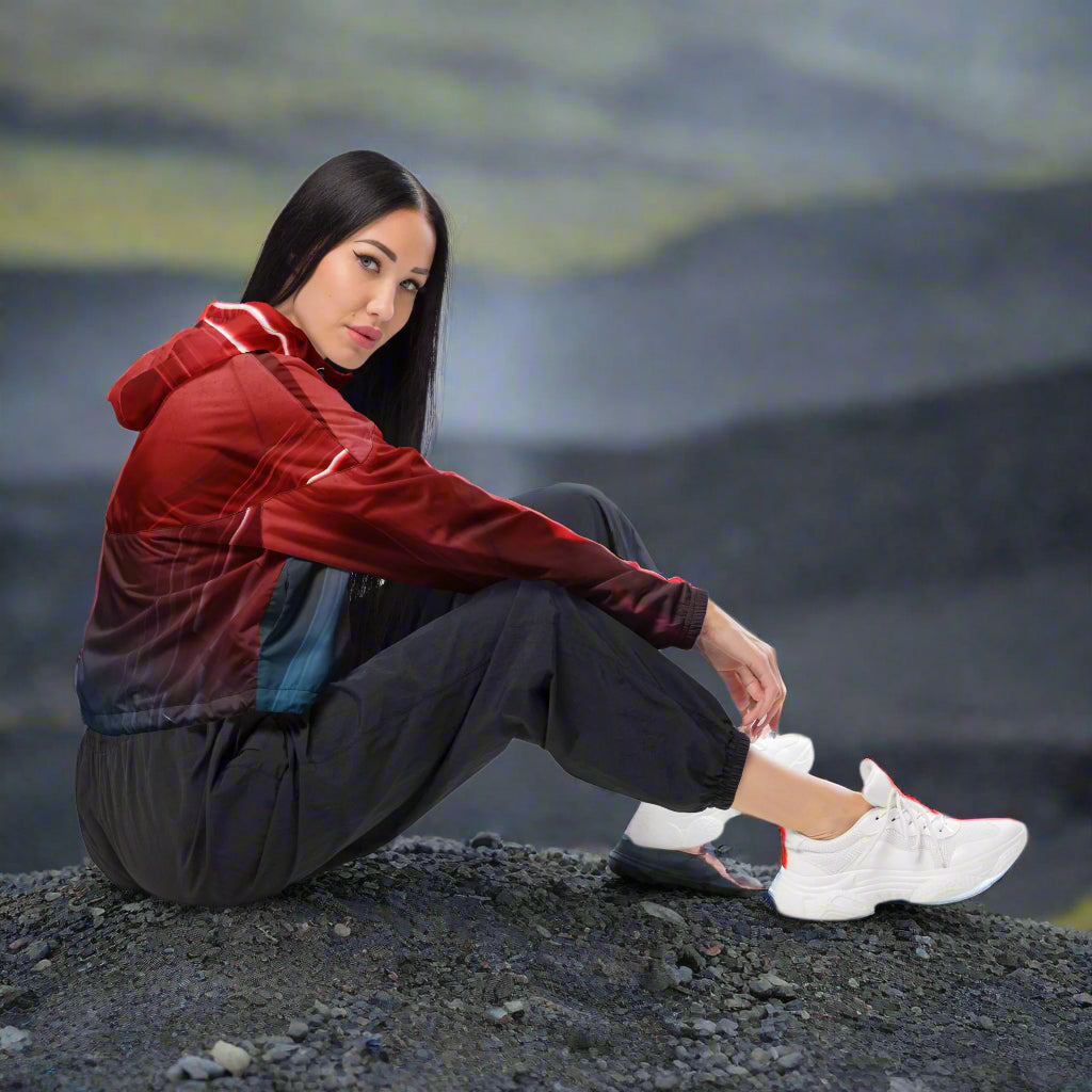 woman sitting in The Adventurer's Cropped Windbreaker