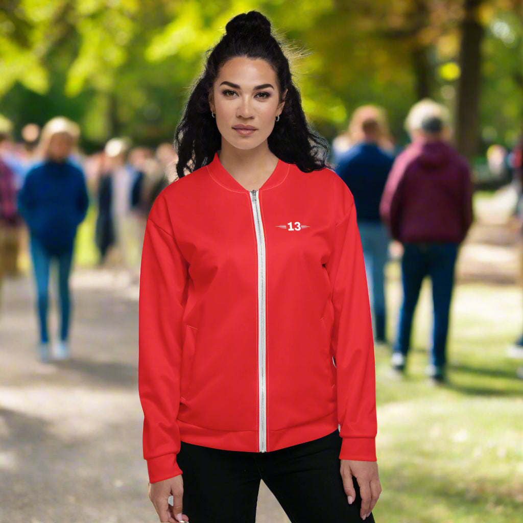 Front view of a woman wearing The Bold Impact Bomber