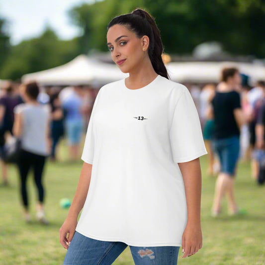 woman wearing The Luxe 13 Tee front view