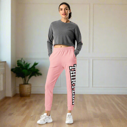 woman wearing Thirteen Luxe Pink Women’s Joggers front view