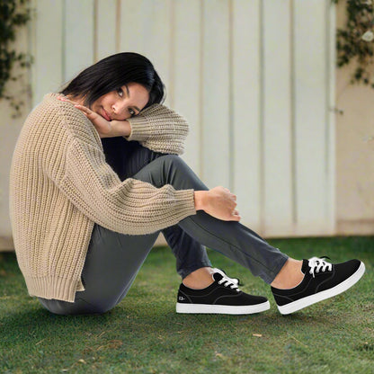 Woman wearing Timeless Lace-Up Sneakers sitting 