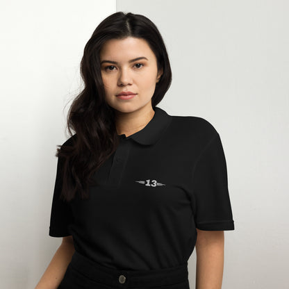 Timeless Unisex Pique Polo woman black front view