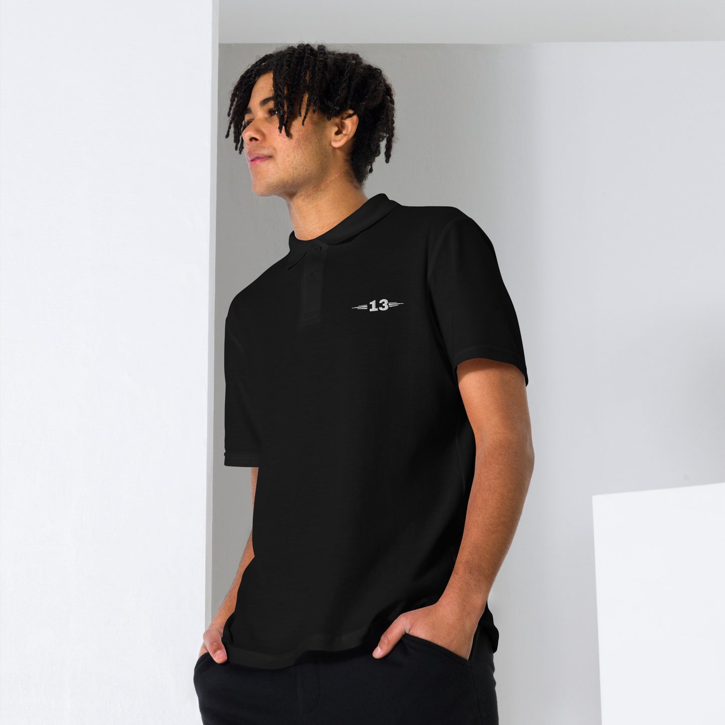 Timeless Unisex Pique Polo black front view