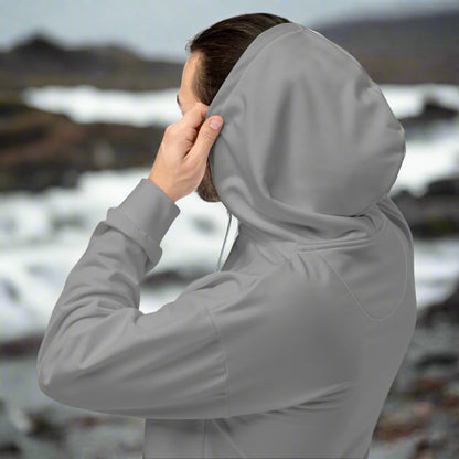 man putting on hood on Urban Chill Hoodie