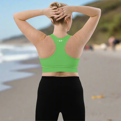 woman wearing Vibrance Longline Sports Bra back view