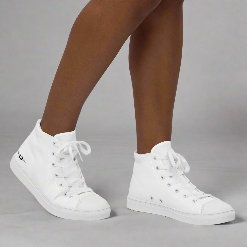 woman walking in White High Top Canvas Shoes