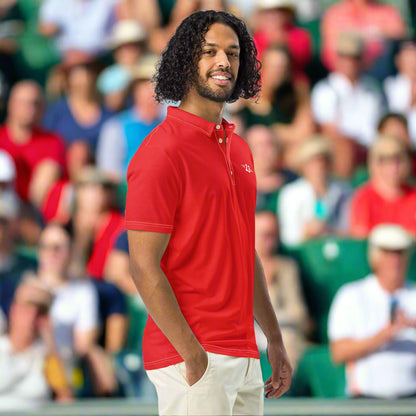 Man wearing Bold Red Legacy Polo right side view