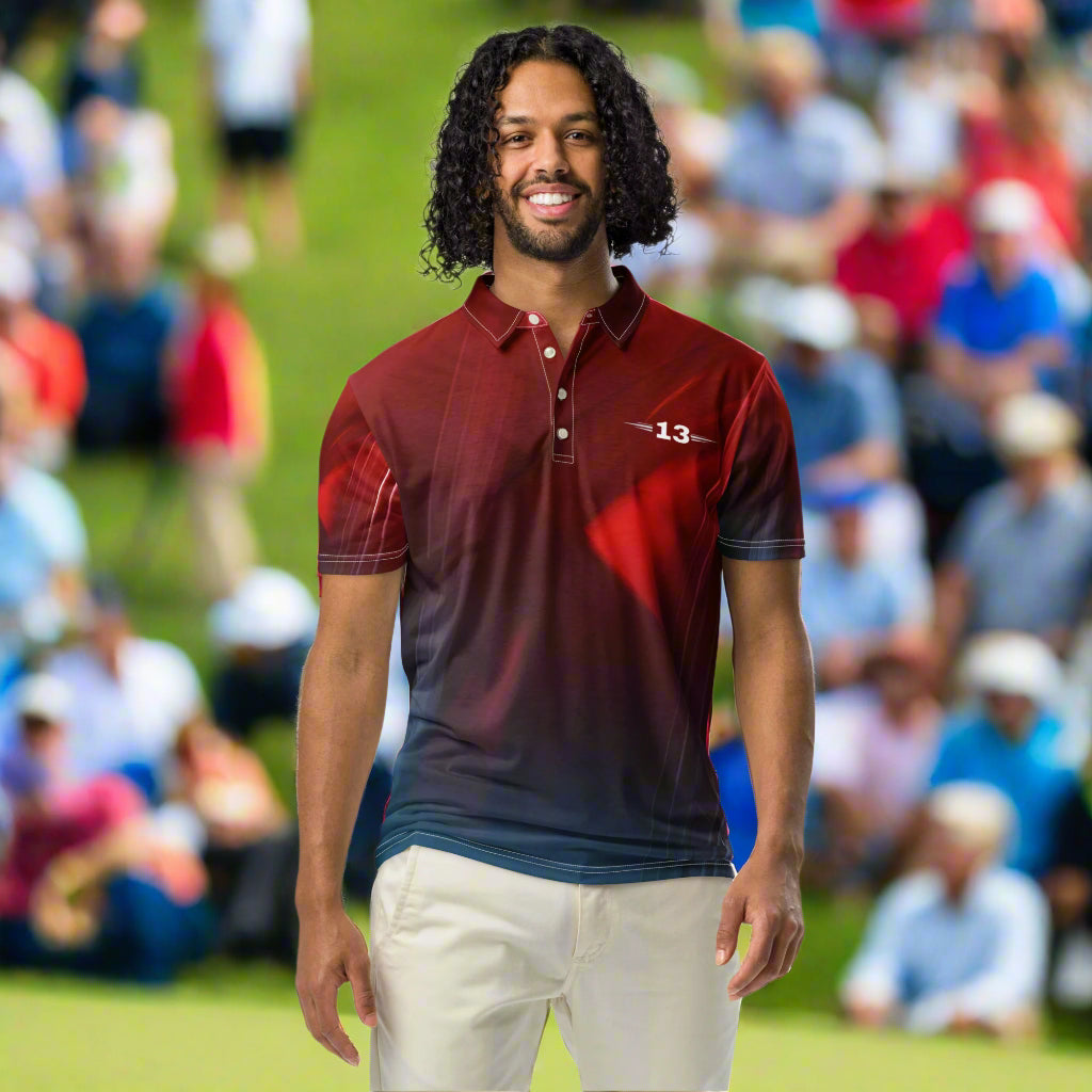 Man wearing Crimson Twilight Polo front view