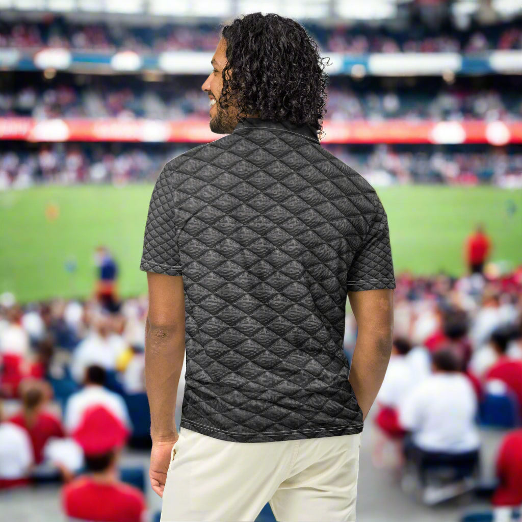 Man wearing Echelon Diamond Polo back view