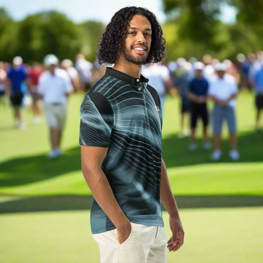 Man wearing Eclipse Wave Polo right side view