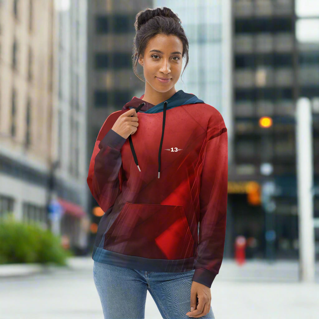 woman wearing ember-flow-hoodie front view