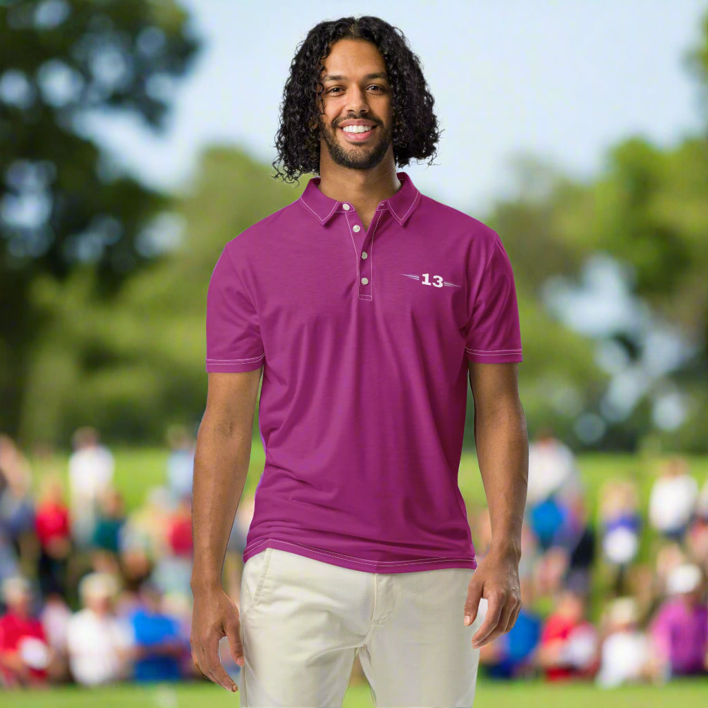 Man wearing Lavender Luxe Polo front view