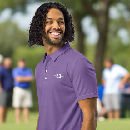 Man wearing Lavender Luxe Polo left view