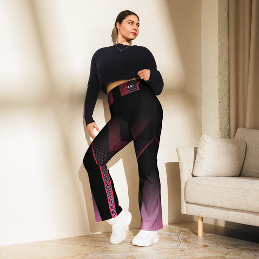 woman in starlight gradient flare leggings front view standing against the wall