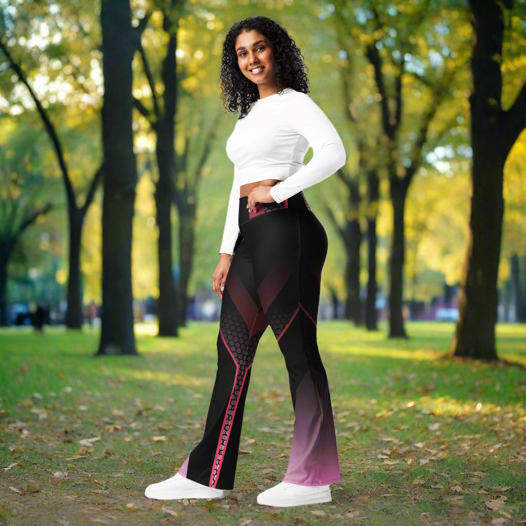 woman standing in starlight gradient flare leggings side view