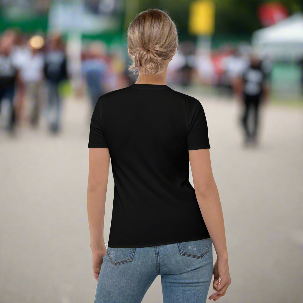 woman wearing Timeless Black Tee back view