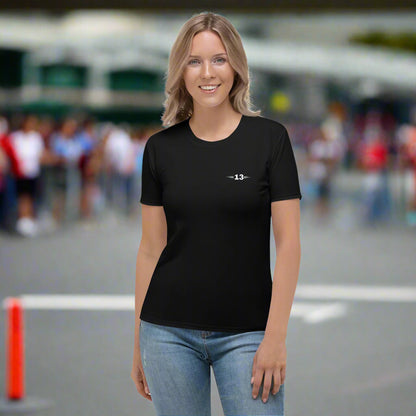 woman wearing Timeless Black Tee front view