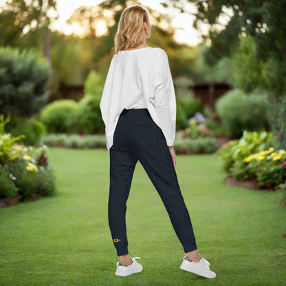 woman in Navy Unisex Fleece Sweatpants back view